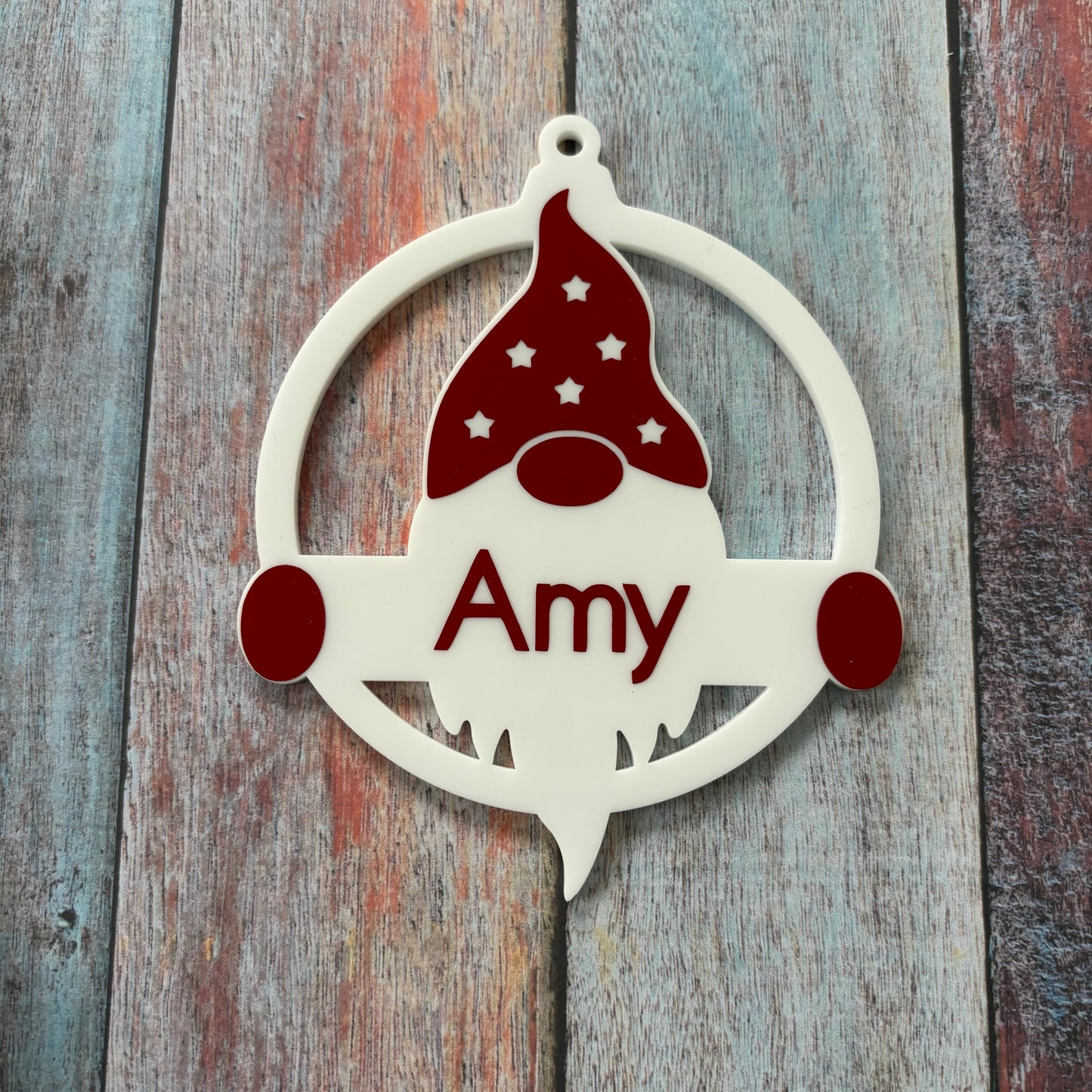 Personalised Christmas Gnome Acrylic Tree Decoration