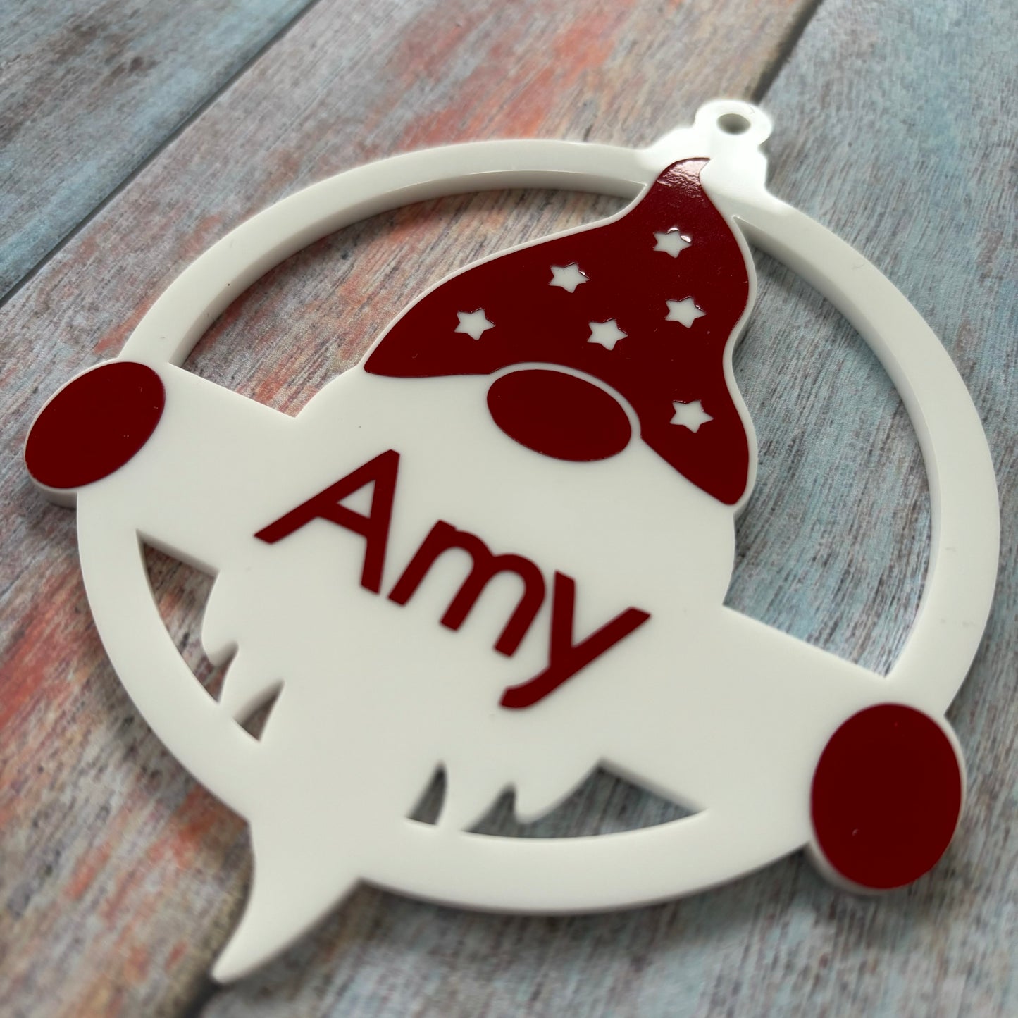 Personalised Christmas Gnome Acrylic Tree Decoration