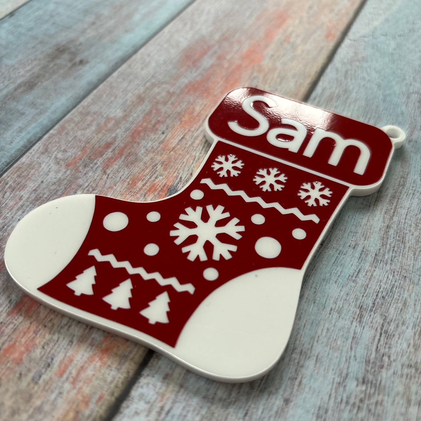 Personalised White Stocking Acrylic Tree Decoration